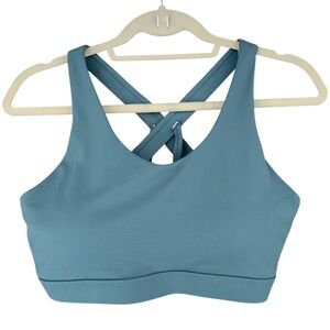 Running Girl Blue Cross Back Sports Bra Size L Medium Support Workout Gym